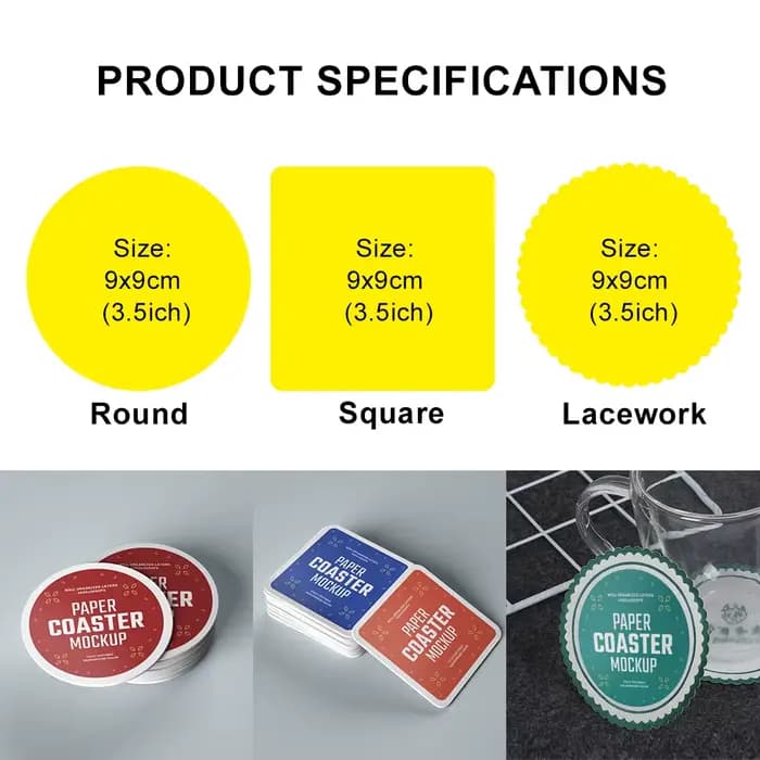 Sous-verre en papier personnalisé avec logo, impression couleur recto-verso, pour café, thé au lait, boissons chaudes, tapis de table pour tasses