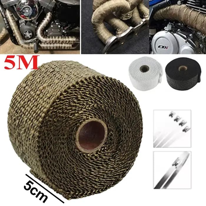 Rouleau d'isolation thermique pour tuyau d'échappement, 5CM x 5M, largeur 5cm, tissu banane en coton, ruban en fibre de verre pour moto