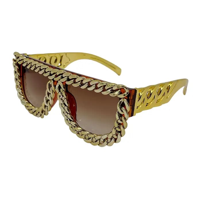 Lunettes de soleil carrées surdimensionnées avec chaîne en or pour hommes