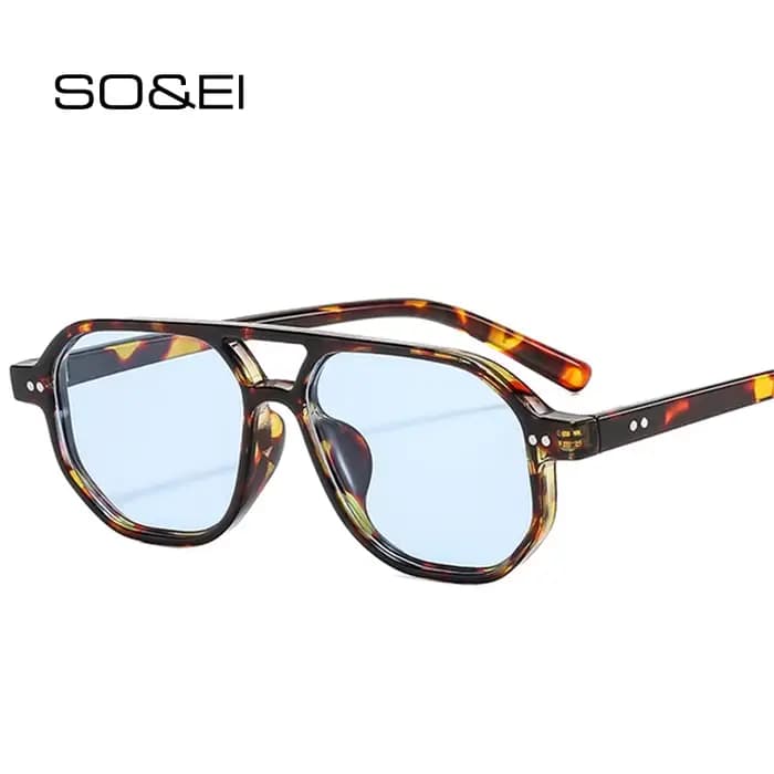 SO & EI Vintage Double ponts polygone carré femmes lunettes de soleil mode Rivets hommes clair océan lentille nuances