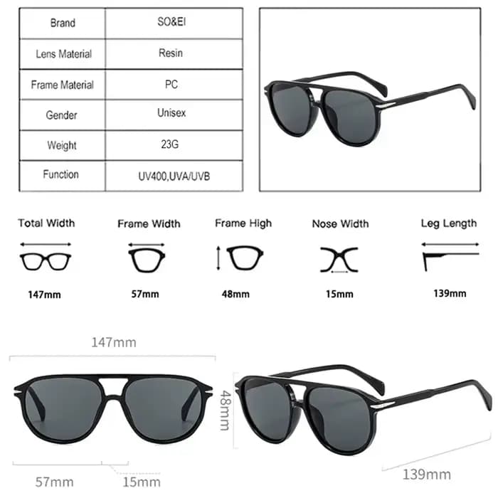 SO & EI rétro Double ponts pilote hommes Rivets lunettes de soleil marque de mode concepteur femmes luxe
