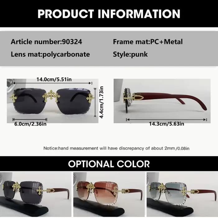 Lunettes de soleil carrées sans bords pour hommes