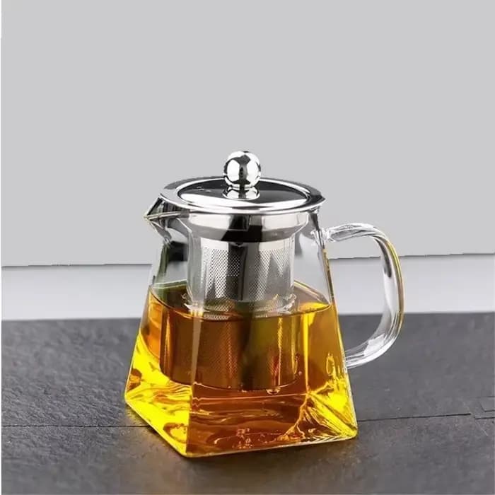 Théière en verre avec passoire, tasse transparente à quatre côtés, théière en verre, pour le bureau, la maison, l'été et l'hiver, 350/550/750ML