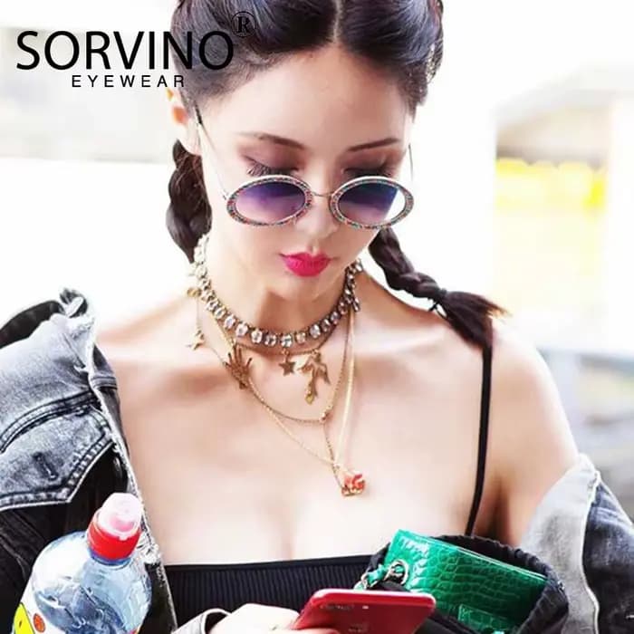 Lunettes de soleil rondes en cristal diamant pour femmes