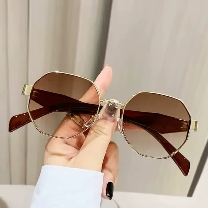 Lunettes de soleil rétro à monture polygonale en métal pour hommes et femmes