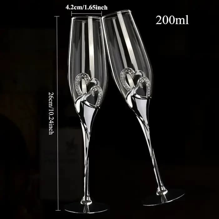 Ensemble de verres à Champagne pour mariage, 2 pièces, verres à flûte à griller avec bords en cristal, décoration de cœurs, gobelet à boisson