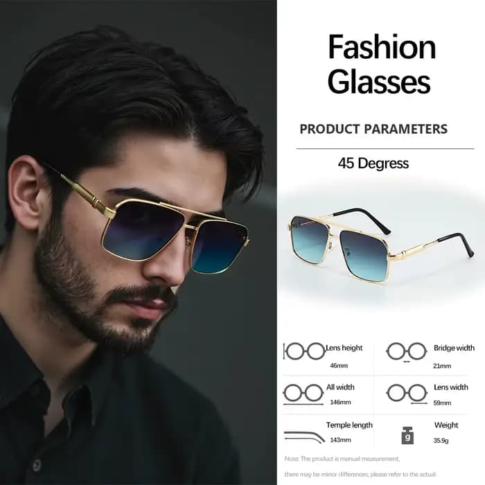 Lunettes de soleil modernes à Double faisceau en métal pour hommes
