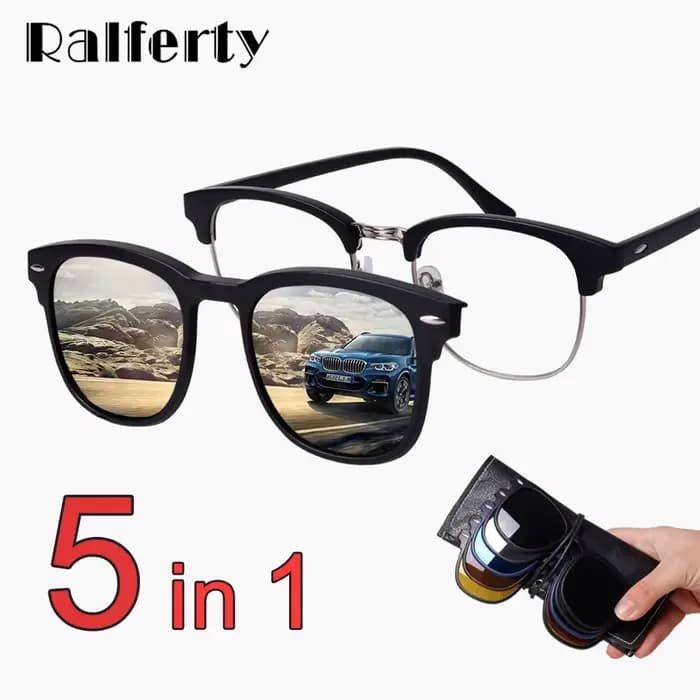 Ralferty aimant lunettes de soleil hommes femmes 2025 marque de luxe mâle polarisé UV400 haute qualité 5 en 1 Clip sur