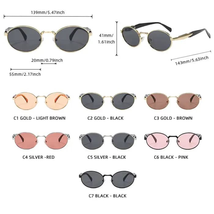 Lunettes de soleil ovales en métal elliptique pour femmes