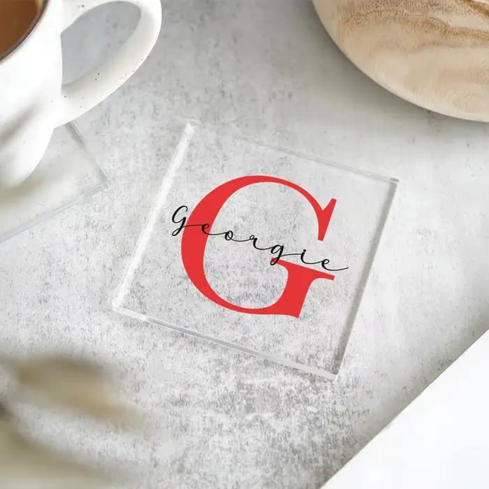 1 pièces gratuit personnalisé carré Transparent dessous de verre nom dessous de verre pour cadeau d'anniversaire ami sous-verres maison cadeaux de fête de mariage