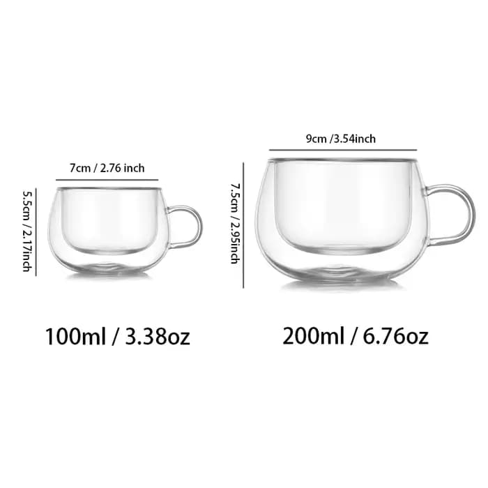Ensemble de tasses à café en verre à Double paroi de 100/200ml, tasses à expresso transparentes avec poignée, tasse en verre résistante à la chaleur pour le thé au lait et au Latte