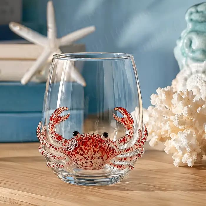 Verres à vin sans pied 3D artistiques, décoration d'intérieur, verres de bar artisanaux à thème animal marin, verres à boire originaux pour les amateurs de la mer et de l'océan