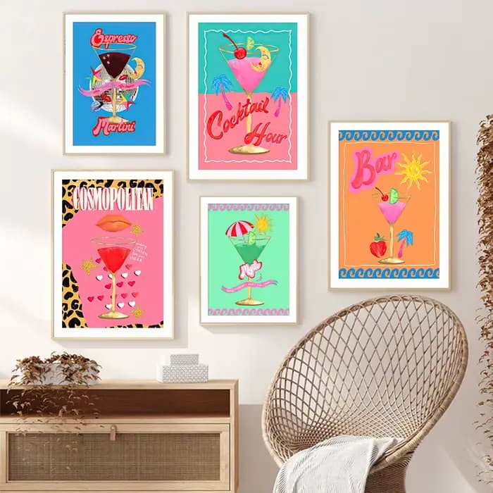 Toile d'art mural nordique esthétique, affiche pour bar, décoration de chambre, jus de cocktail, mojito, martini, clics, phare