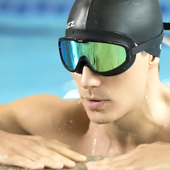 COPOZZ 2025 Lunettes de natation antibuée Lentille de forme entière Protection UV avec grand cadre en silicone