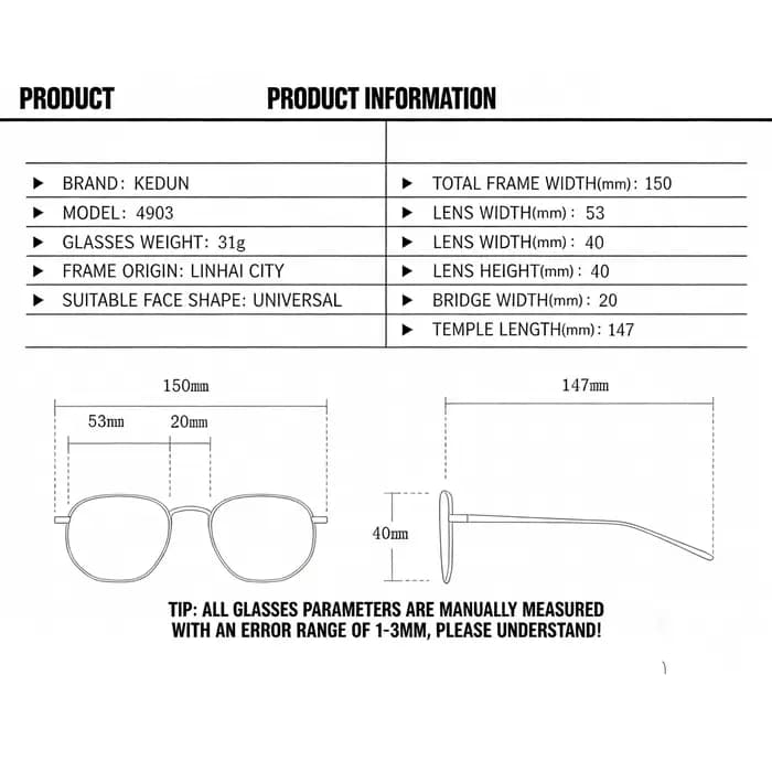 Lunettes de soleil de myopie carrées à double pont pour hommes et femmes