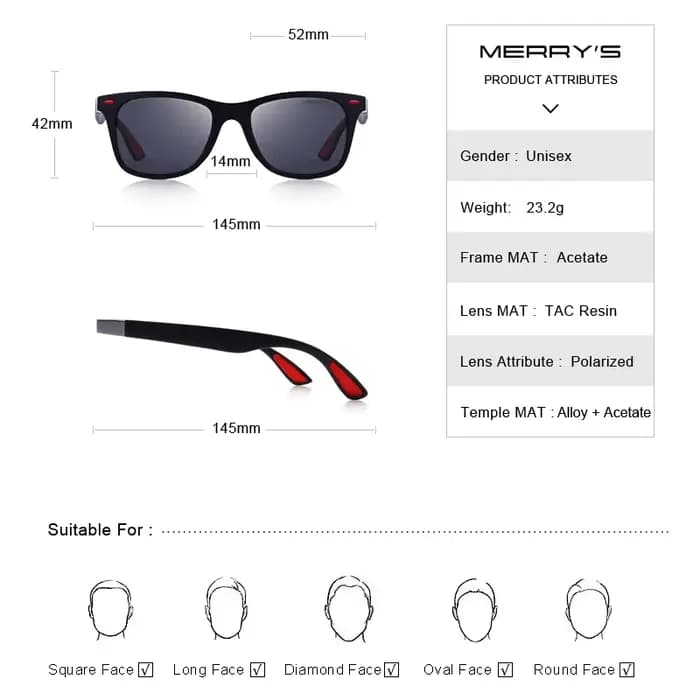 MERRYS DESIGN hommes femmes classique rétro Rivet lunettes de soleil polarisées conception plus légère cadre carré 100% Protection UV S8508