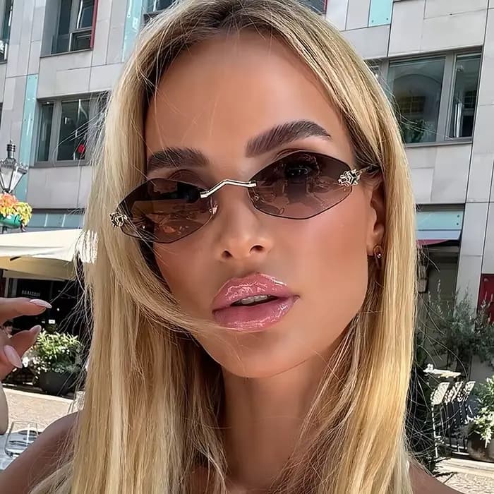 Lunettes de soleil polygone de luxe pour femmes Hipster