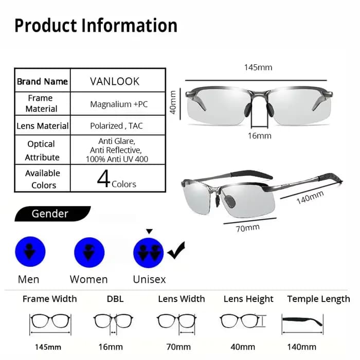 Lunettes de soleil photochromiques polarisées pour hommes
