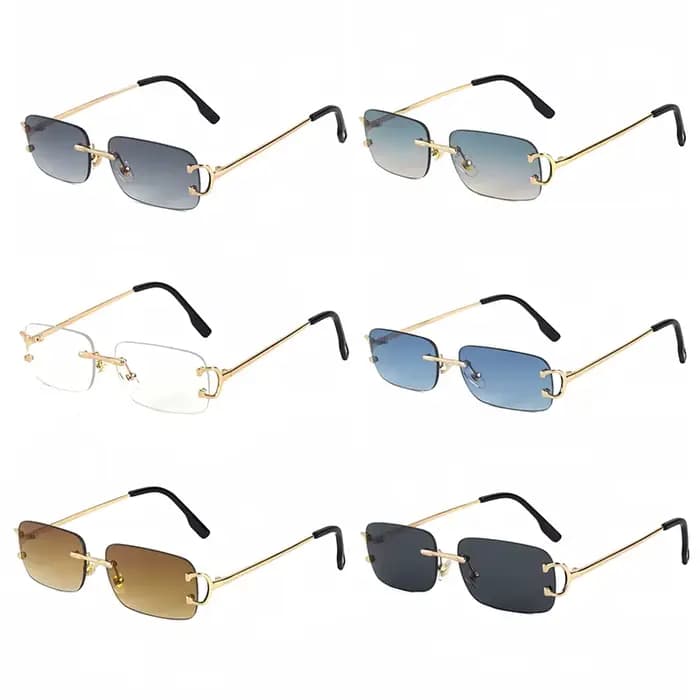 HBK rétro lunettes de soleil sans monture pour femmes hommes petit carré cadre doré marque Design thé nuances Rectangle