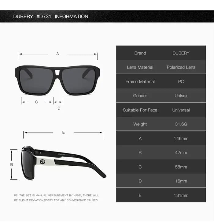 DUBERY Lunettes de soleil polarisées de sport en plastique à monture carrée Lunettes UV400