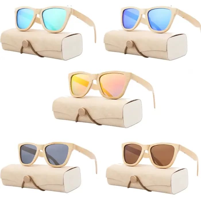 Lunettes de soleil en bambou naturel avec étui pour hommes et femmes