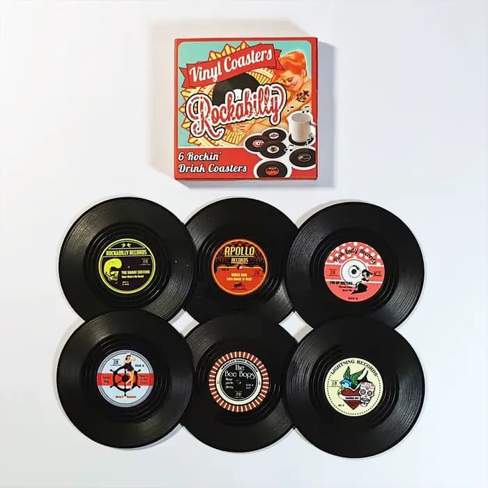 Sous-verres en vinyle pour disques d'animaux, pour boissons, ensemble de dessous de verre en vinyle Rockabilly avec étiquettes amusantes, protège les meubles des marques d'eau
