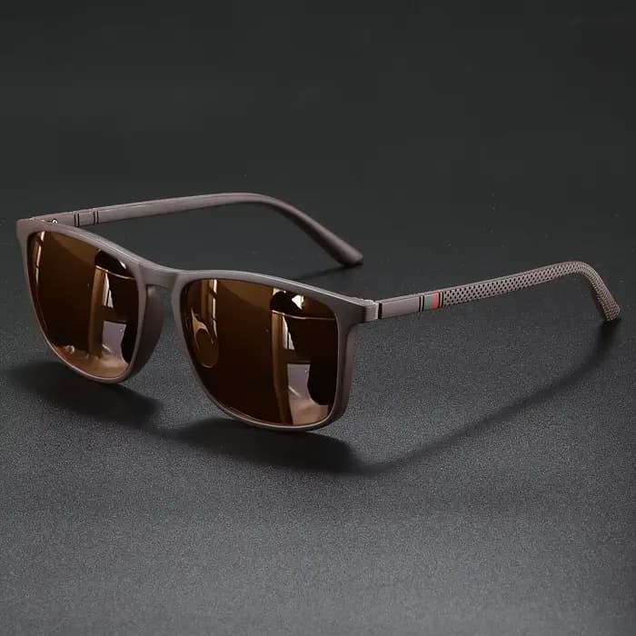 Lunettes de soleil carrées classiques à la mode – Monture légère avec branches à rayures rouges/vertes