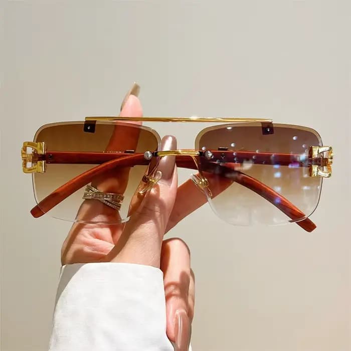 Vintage homme Double faisceau lunettes de soleil femmes sans cadre clair carré noir rouge