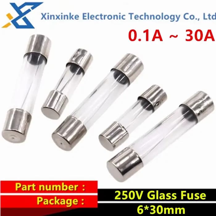 100 pièces 6*30 5*20 fusible en verre à rupture rapide 0.1 ~ 30A 0.2A 0.5A 1A 2A 3A 3.15A 4A 5A 6A 7A 8A 10A 250V 5x20mm 6x30mm Tubes à fusibles en verre