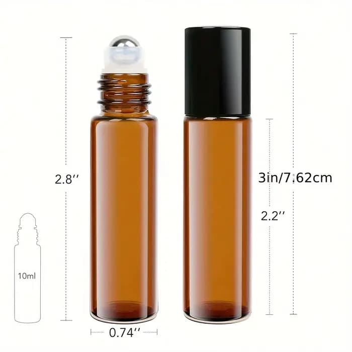 Bouteilles vides en verre ambré de 5/10ml, 5/10 pièces, rechargeables, pour Test d'échantillon, flacons d'huile essentielle avec boule à roulettes, récipient liquide