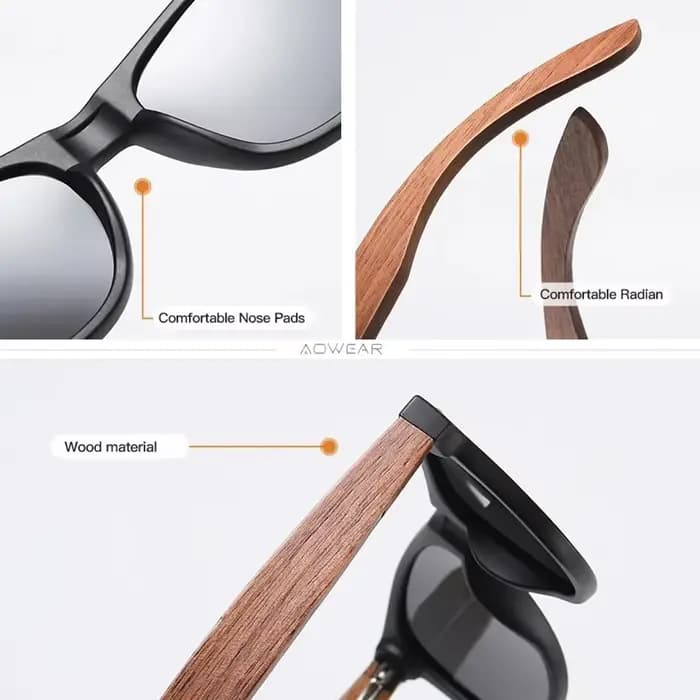 AOWEAR marque bois Aviation lunettes de soleil pour hommes femmes polarisées UV400 noyer