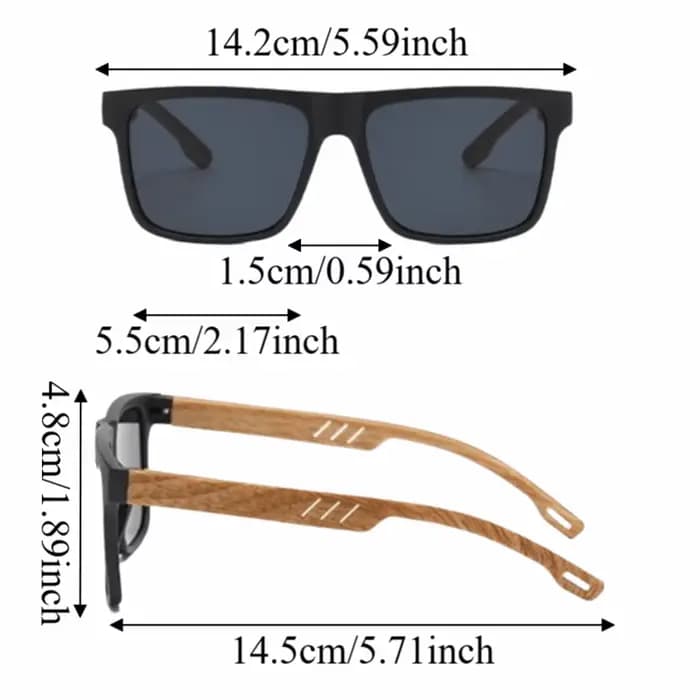 Lunettes de soleil carrées avec monture en bois de bambou