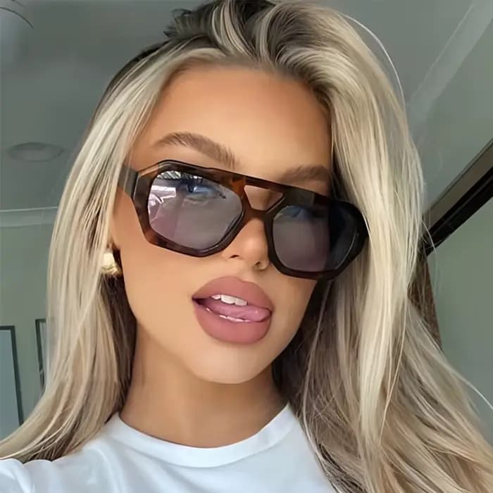 Léopard bleu carré lunettes De soleil femmes rétro Double pont marque De luxe
