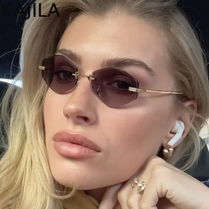 Petites lunettes de soleil hexagonales sans monture pour femmes 2025 – Marque de luxe