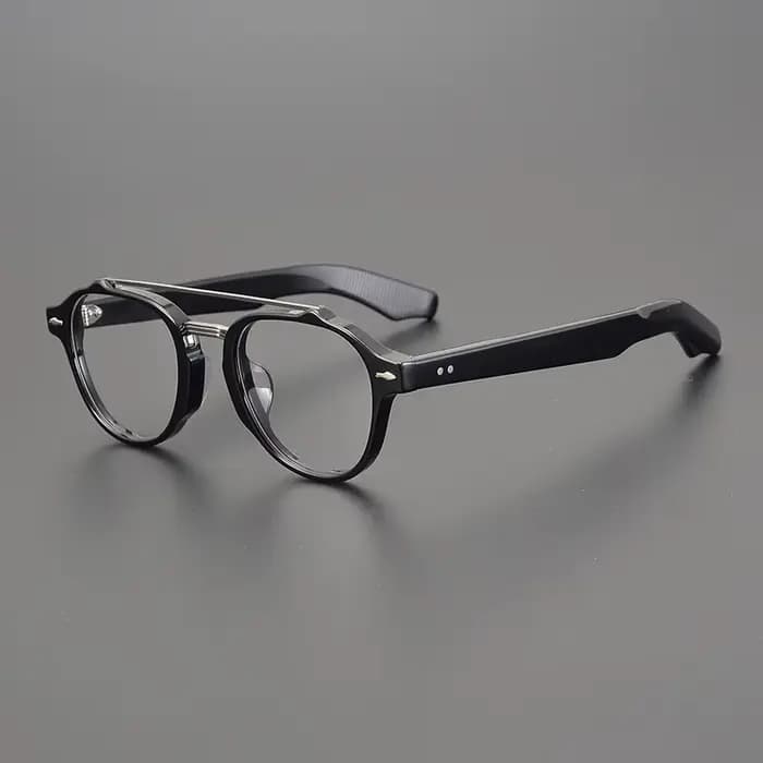 Lunettes ovales à Double faisceau en acétate faites à la main pour hommes