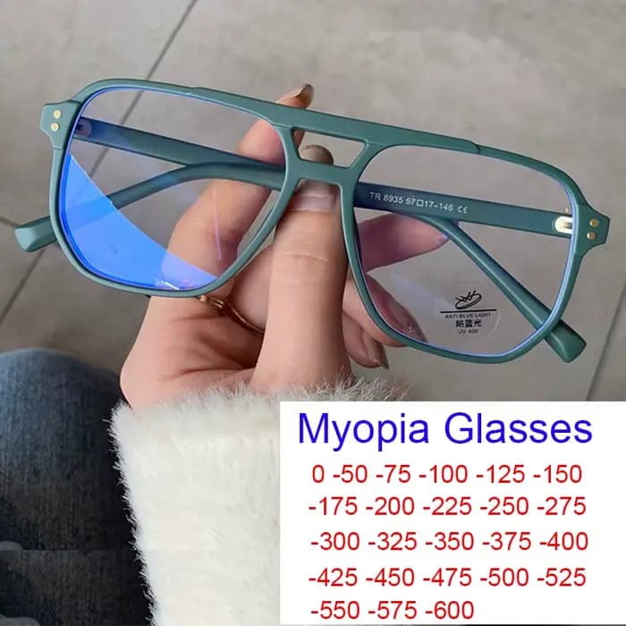 2025 nouvelles lunettes de myopie vertes surdimensionnées à la mode femmes hommes rétro Anti rayons bleus