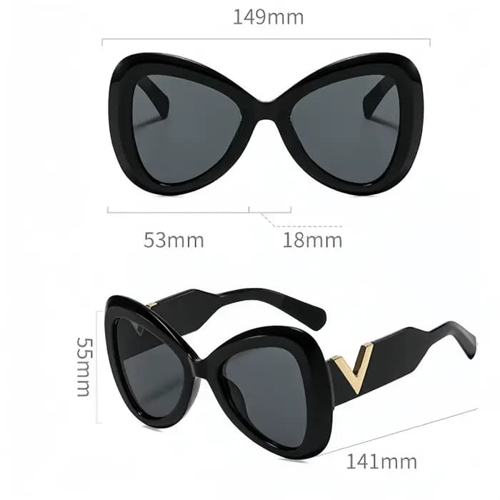 Lunettes à grande monture papillon à la mode avec branches en forme de V
