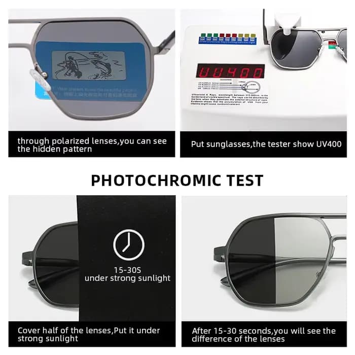 Lunettes de soleil photochromiques en métal de luxe pour hommes et femmes