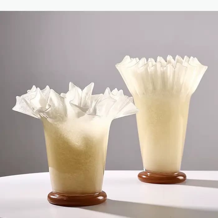Vase en verre décoratif à bordure en feuille de lotus, pots pour plantes hydroponiques, décoration de table, arrangement floral, vases, décoration esthétique de la pièce