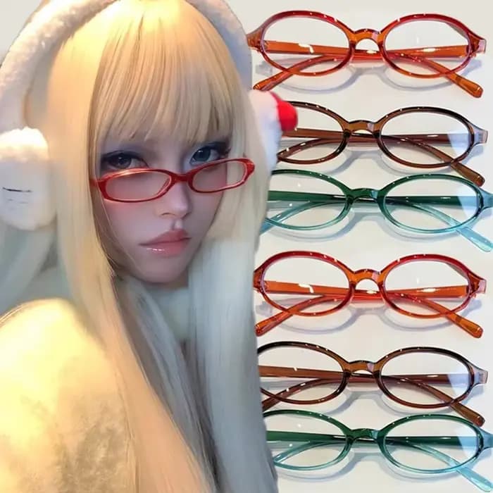Lunettes ovales rétro marron Y2K pour filles japonaises et coréennes