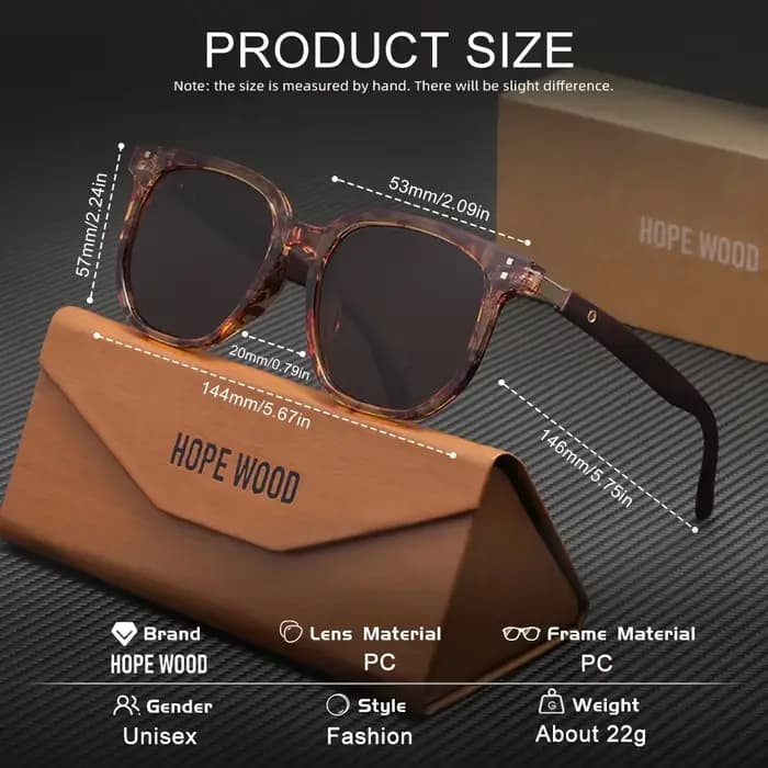 HOPEWOOD Lunettes de soleil vintage en bois grainé pour hommes et femmes