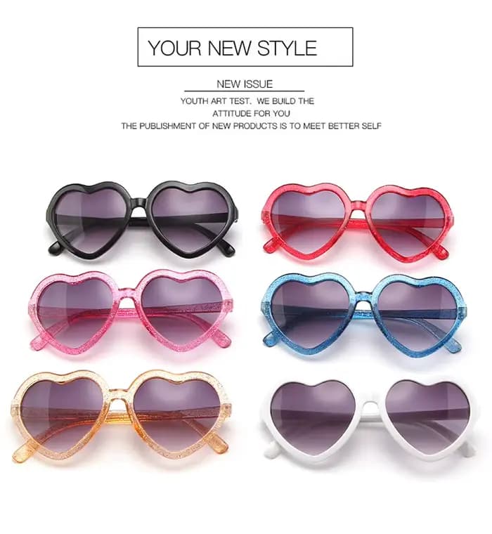Nouvelles lunettes de soleil fantaisie en forme de cœur avec cristaux scintillants pour filles