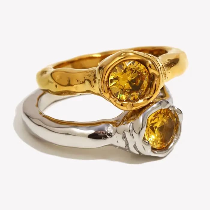 E.B.belle – bagues fines en Zircon pour femmes, brillantes, couleur Champagne unique, plaqué or, accessoires de bijoux en acier inoxydable