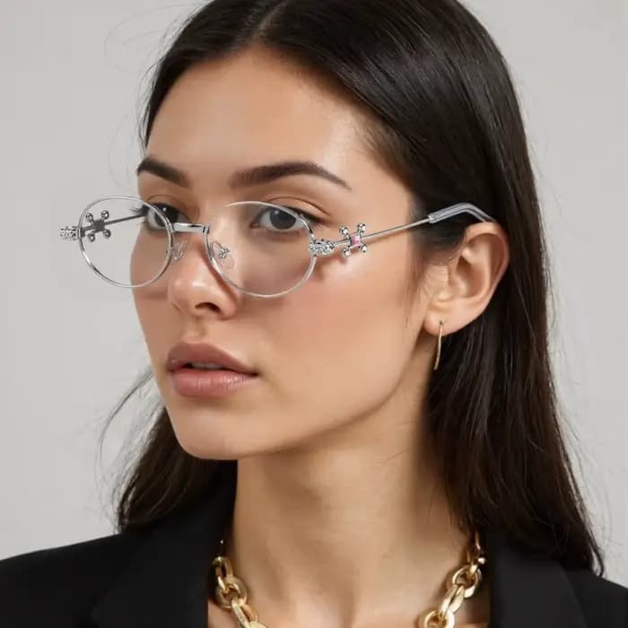 Nouvelle mode diamant embelli femmes personnalisé rue Snap lunettes cadre pur désir losange multi-angle métal