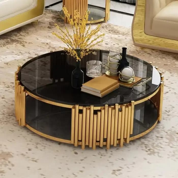 Table basse rotative en verre trempé noir, Table d'appoint de luxe en acier inoxydable, meuble TV, ensemble combiné de meubles