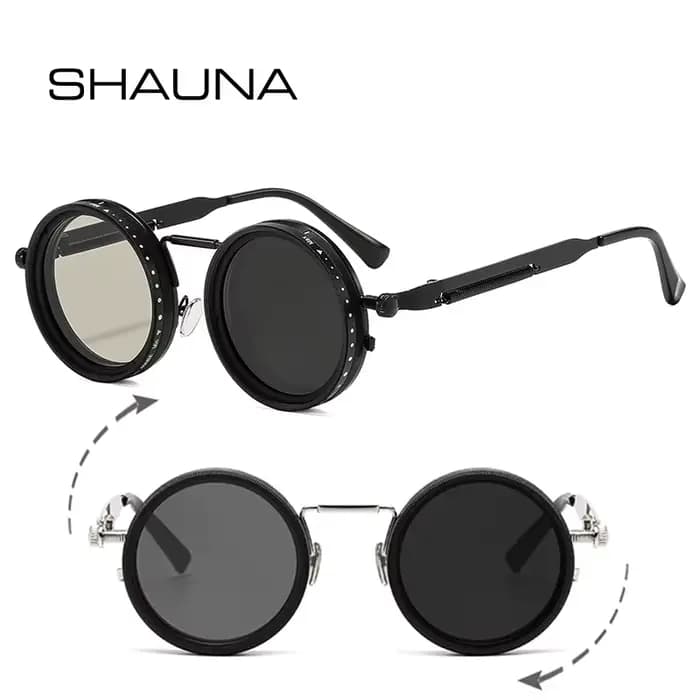 SHAUNA rétro métal rond Punk ND9 niveaux réglable gradation lunettes de soleil femmes polarisées UV400 mode hommes