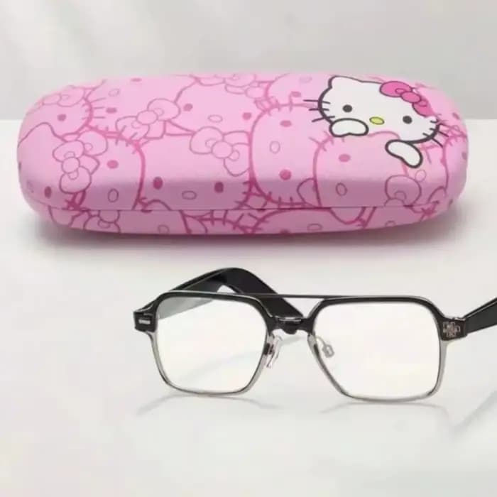 Étui à lunettes Hello Kitty et chiffon de nettoyage en microfibre douce, motif tête de chat rose, utilisé pour nettoyer et ranger les lunettes, les téléphones portables, 3 pièces