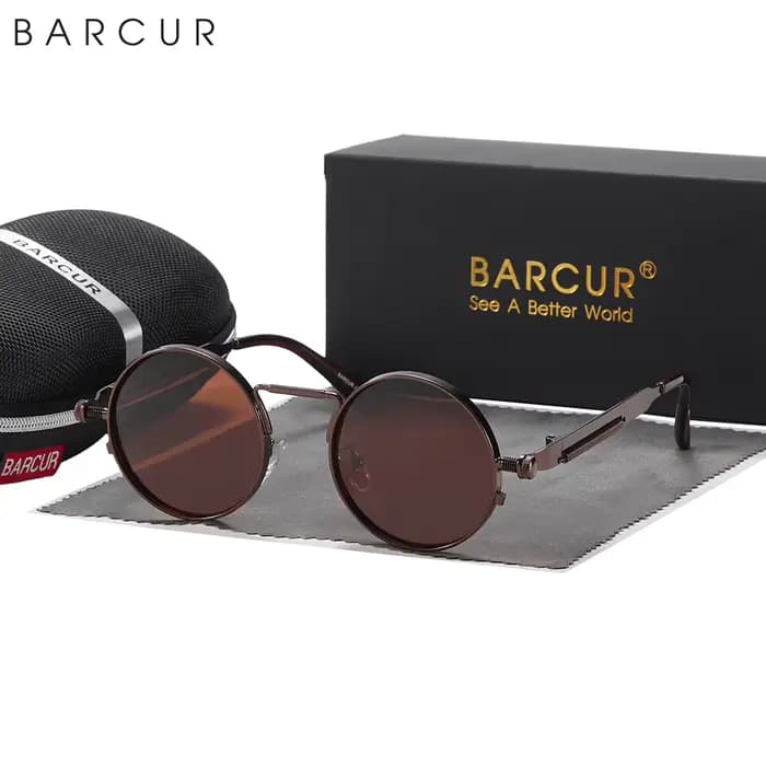 BARCUR-Lunettes de soleil rondes polarisées pour hommes et femmes, lunettes de soleil rétro steampunk, style vintage, accessoire de lunettes UV400, Oculos