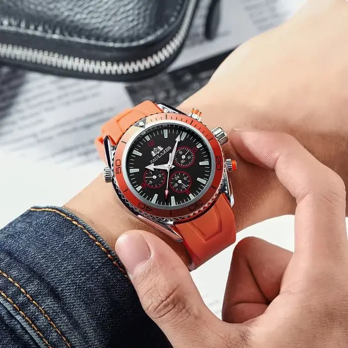 Montre automatique pour hommes, mouvement mécanique à remontage automatique, bracelet en caoutchouc, cadran Orange bleu noir, lunette rotative, montres de mode