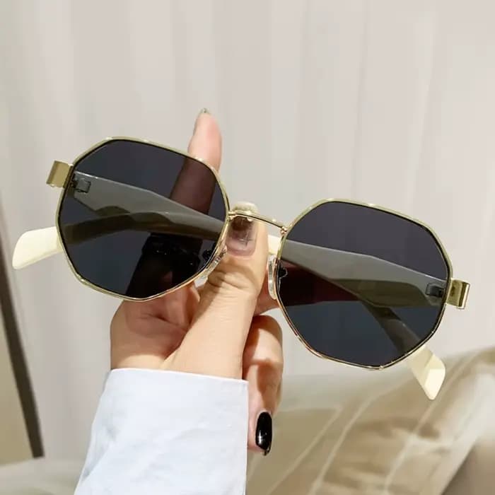 Lunettes de soleil rétro à monture polygonale en métal pour hommes et femmes